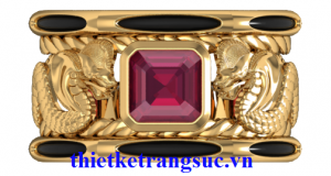 Nhẫn Tuổi Tý Đá Ruby Đỏ Vàng Tây