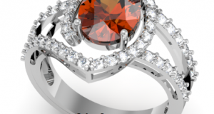 Nhẫn Nữ Vàng 14K Trắng Đá Garnet